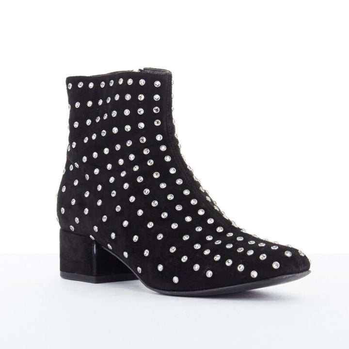 SAINT LAURENT black suede strass crystal embellished ankle boot shoe EU35 US5