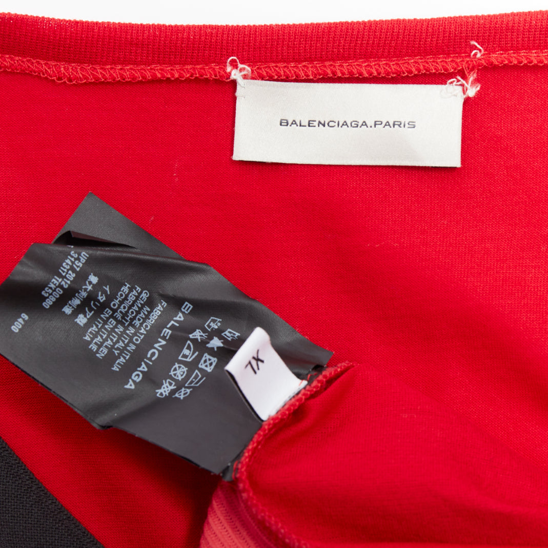 BALENCIAGA 2012 red cotton blend black trim V-neck long sleeve top XL
