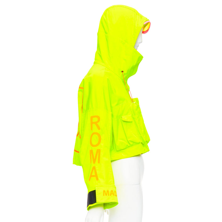 FENDI neon yellow orange roma logo multi pocket cropped anorak IT36 XXS
