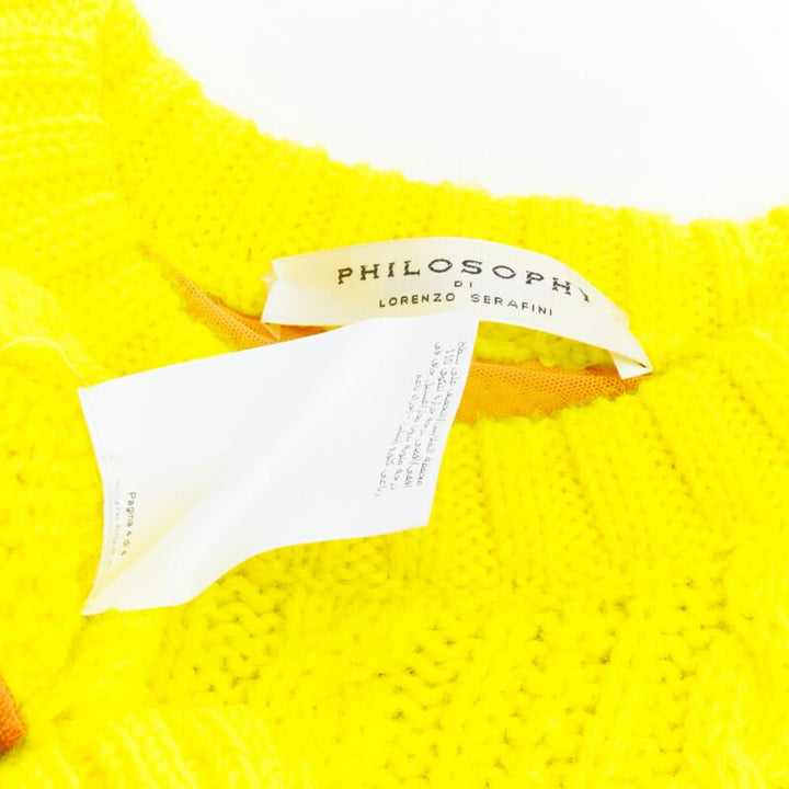 PHILOSOPHY DI LORENZO SERAFINI 100% wool yellow fitted cable knit sweater IT40 S