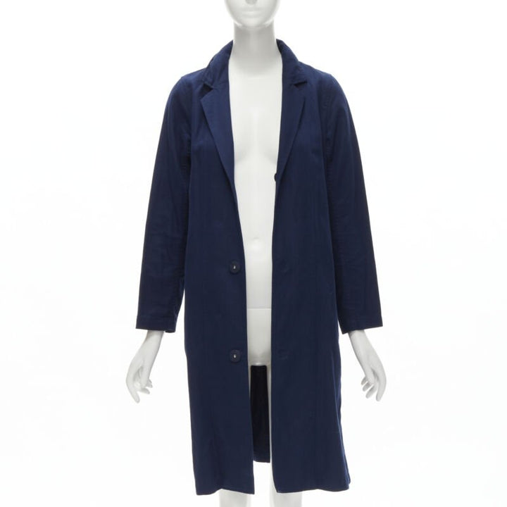 ZUCCA navy blue cotton linen green zipper over coat S
