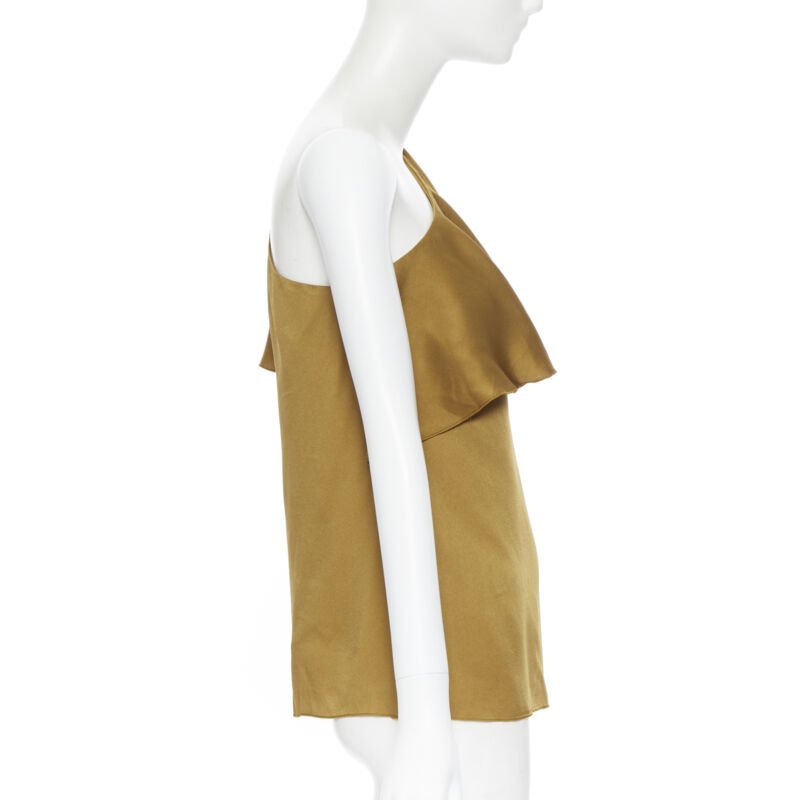 LANVIN ALBER ELBAZ gold viscose acetate layered one shoulder evening top FR36 XS
