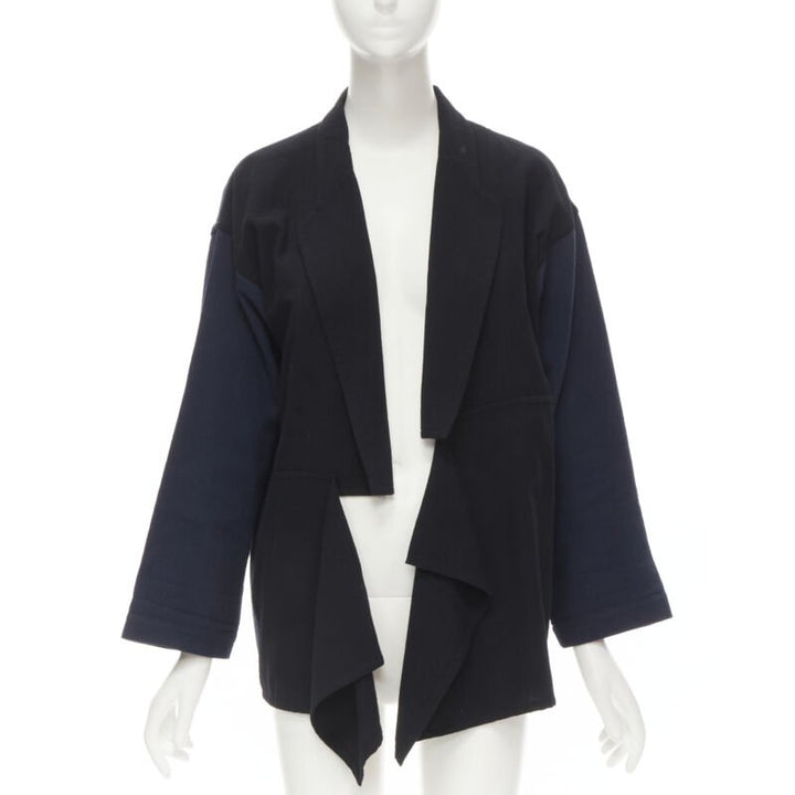 COMME DES GARCONS 1980's Vintage deconstructed black navy drape front blazer M
