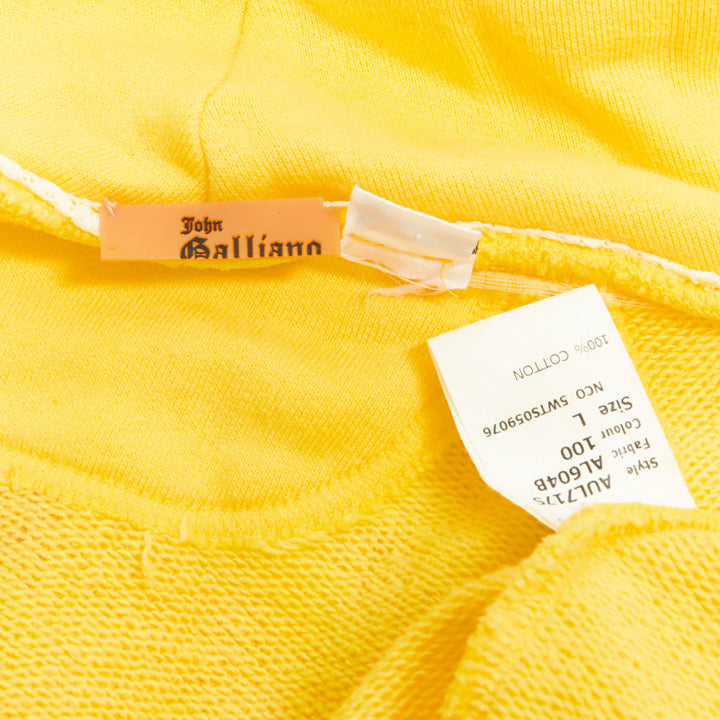 JOHN GALLIANO yellow cotton red logo print back raglan hoodie L