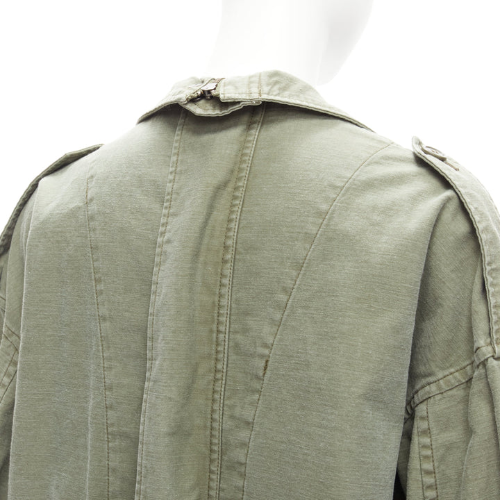 LIMI FEU washed green cotton zip back pocketed utility parka coat S