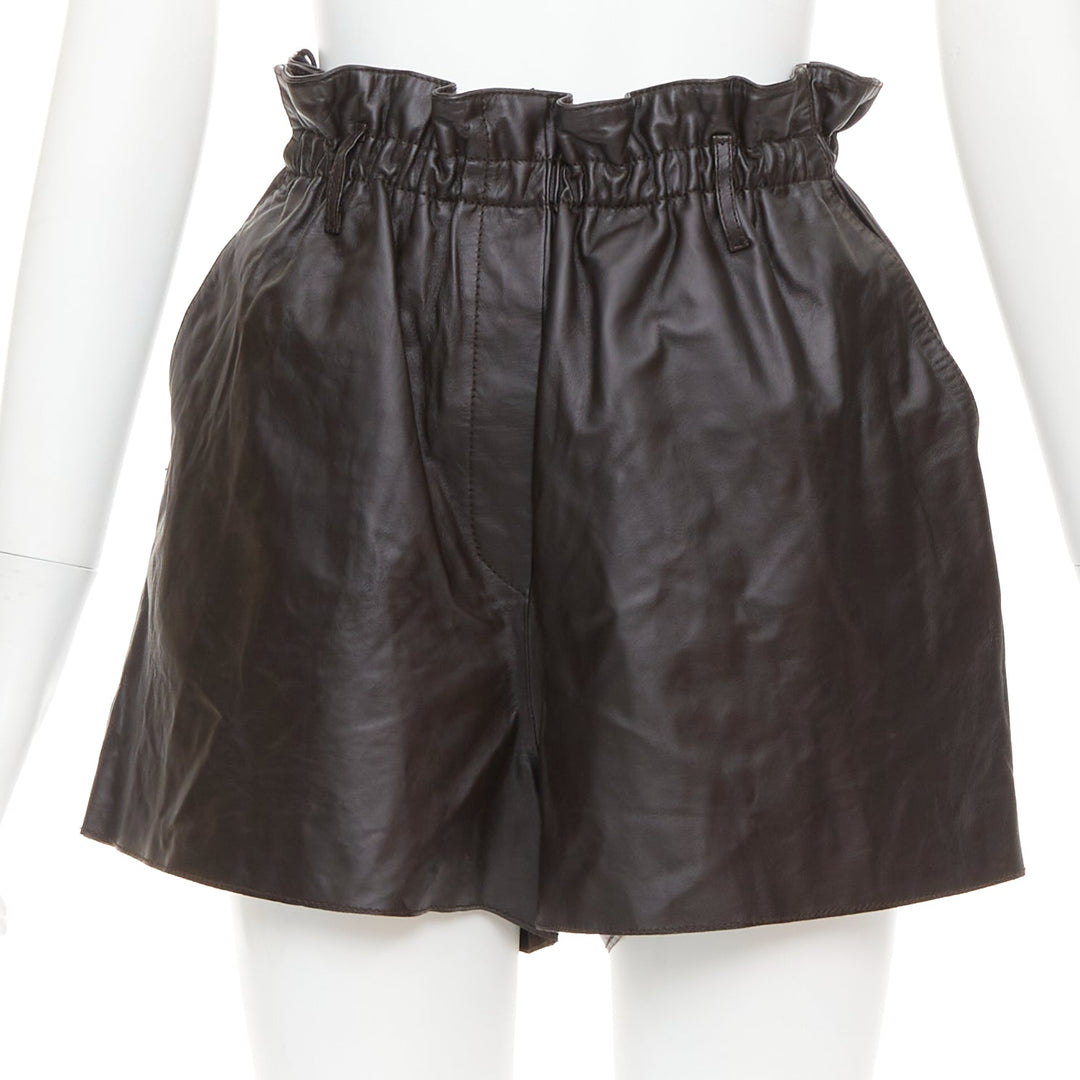 FORTE FORTE Parrrs chocolate brown leather paperbag waist shorts Sz.1 S