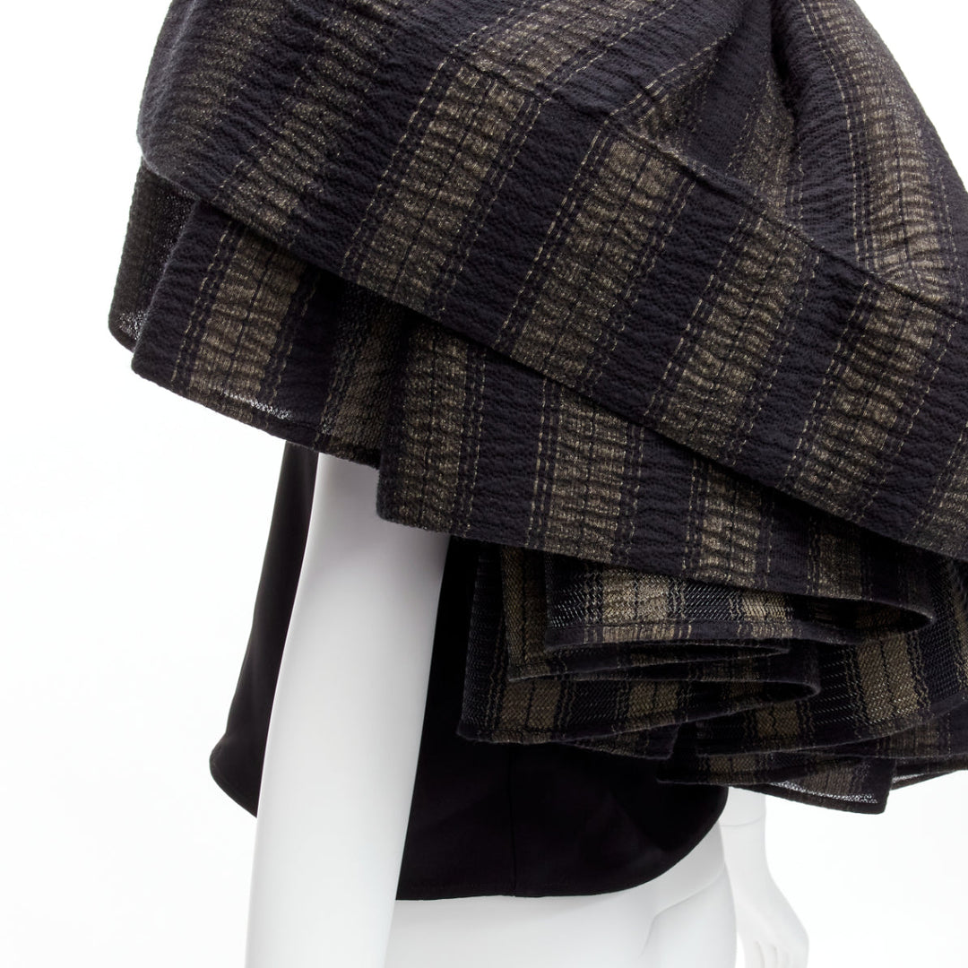 MATICEVSKI 2020 Attest One Shoulder Ruffle black grey tiered sleeve top AUS8 S