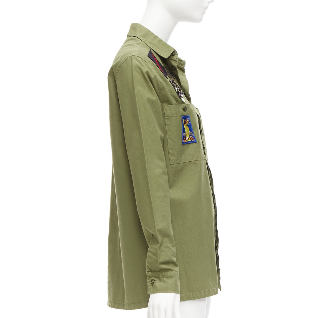 MR AND MRS ITALY khaki green beaded badges military safari shirt IT38 XS