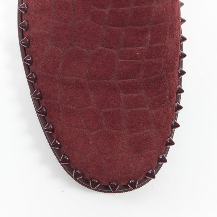 CHRISTIAN LOUBOUTIN Pik Boat burgundy suede spike stud low top sneaker EU41