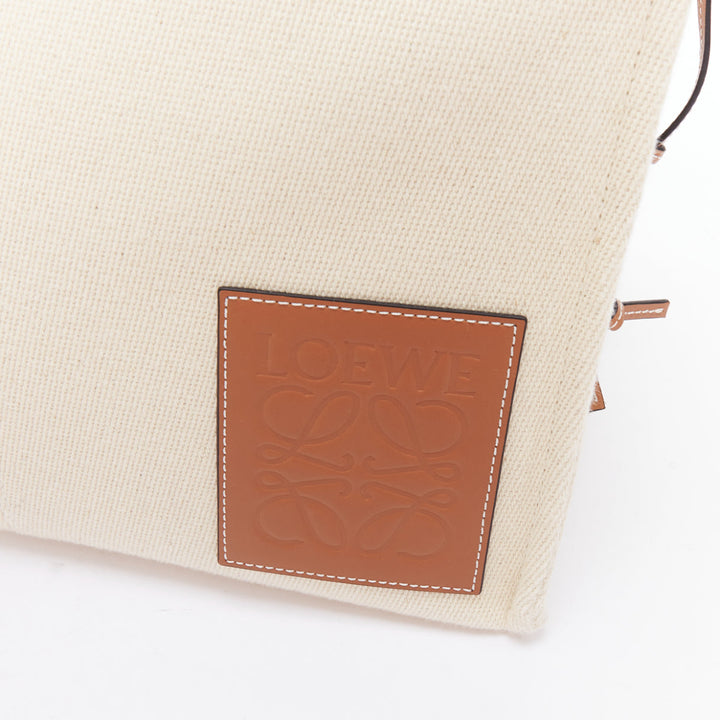 LOEWE Small Cushion cream canvas brown anagram logo shoulder tote bag