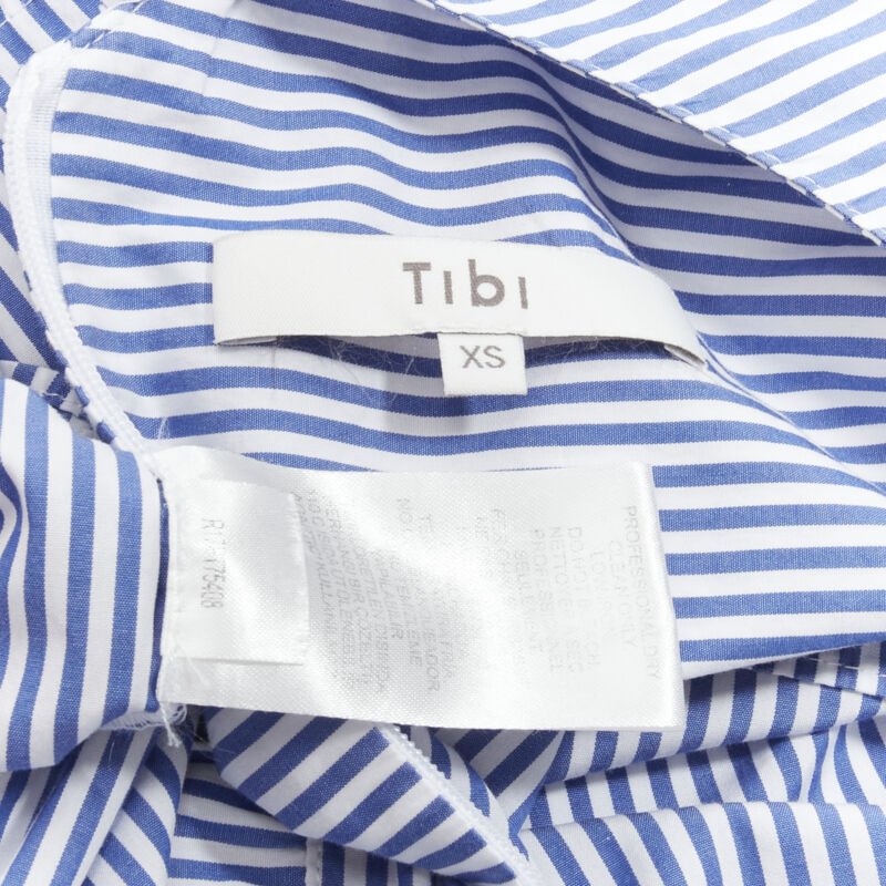 TIBI blue white striped cotton bell sleeves flared back top XS