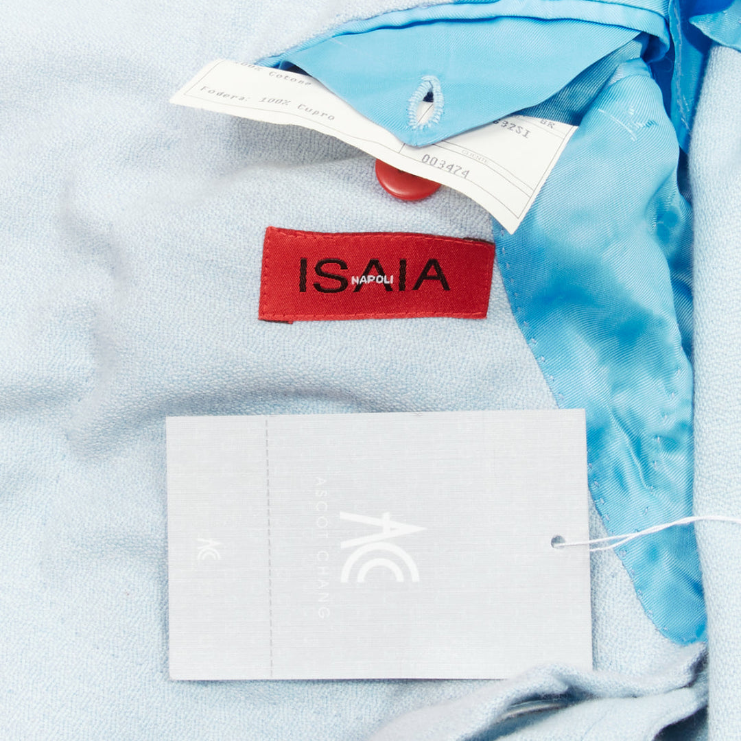 ISAIA Dustin 100% cotton light blue topstitch collar 3 pockets blazer IT50 L