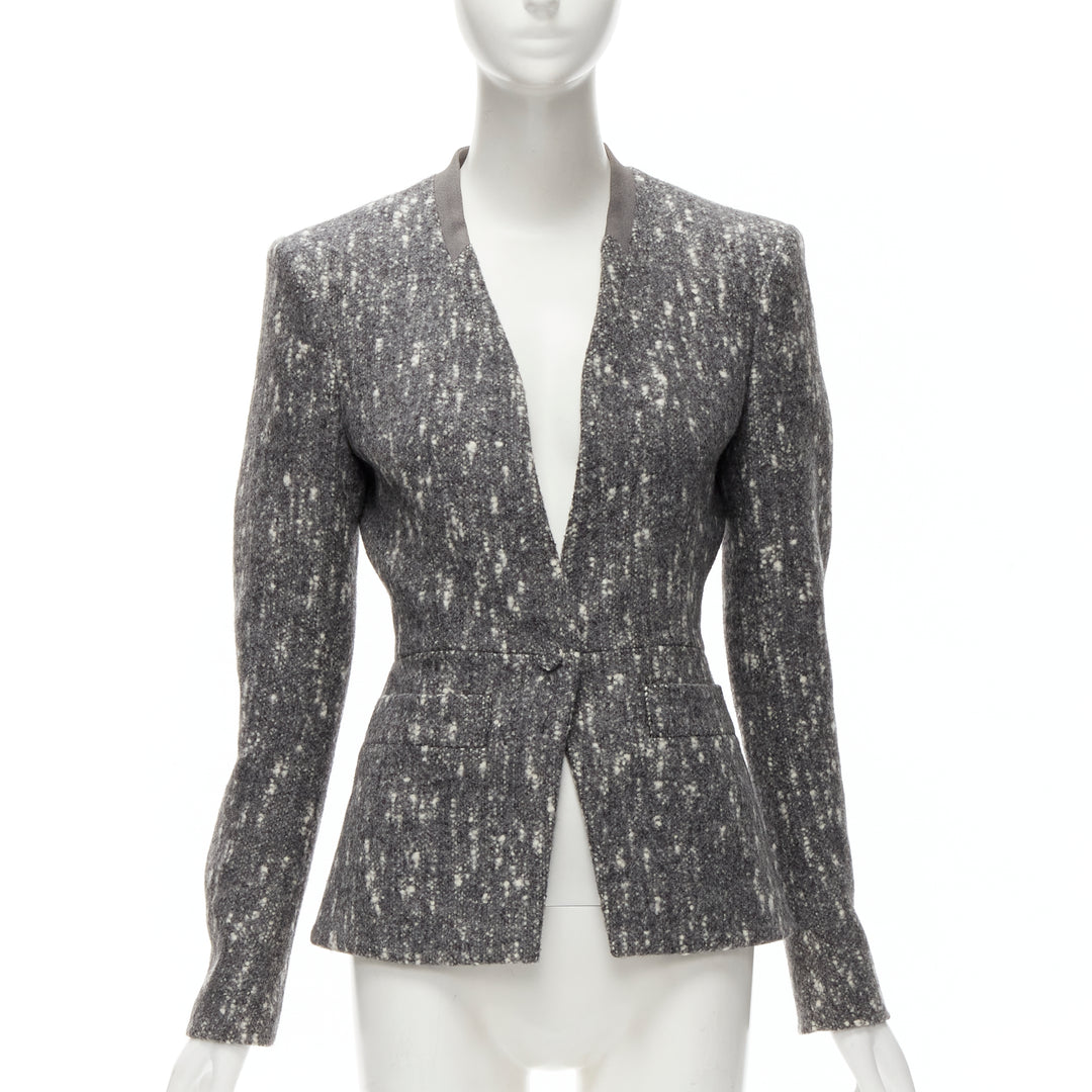 BALENCIAGA Ghesquiere 2009 grey white speckled fitted blazer jacket FR38 M