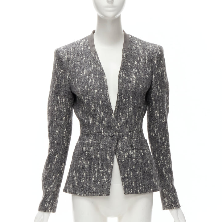 BALENCIAGA Ghesquiere 2009 grey white speckled fitted blazer jacket FR38 M