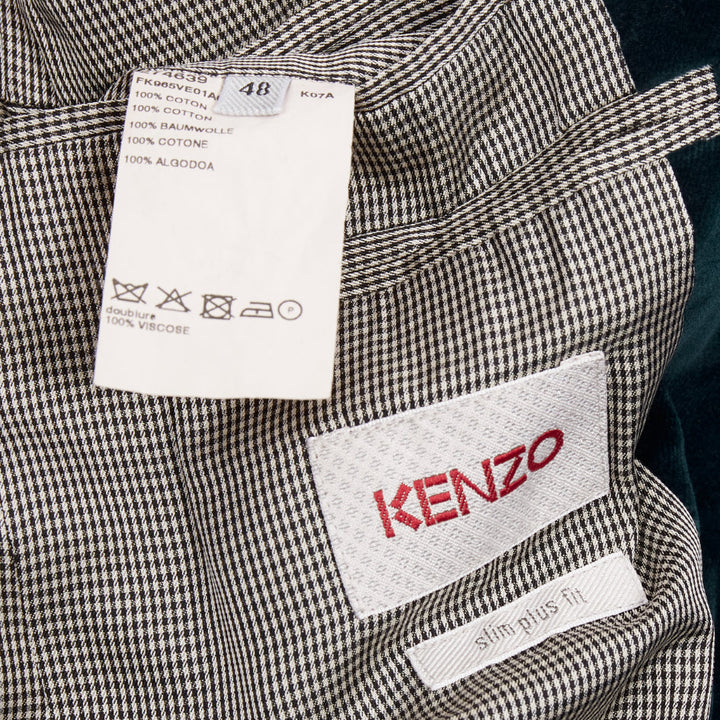KENZO dark teal cotton velvet plus fit single breasted blazer IT48 M