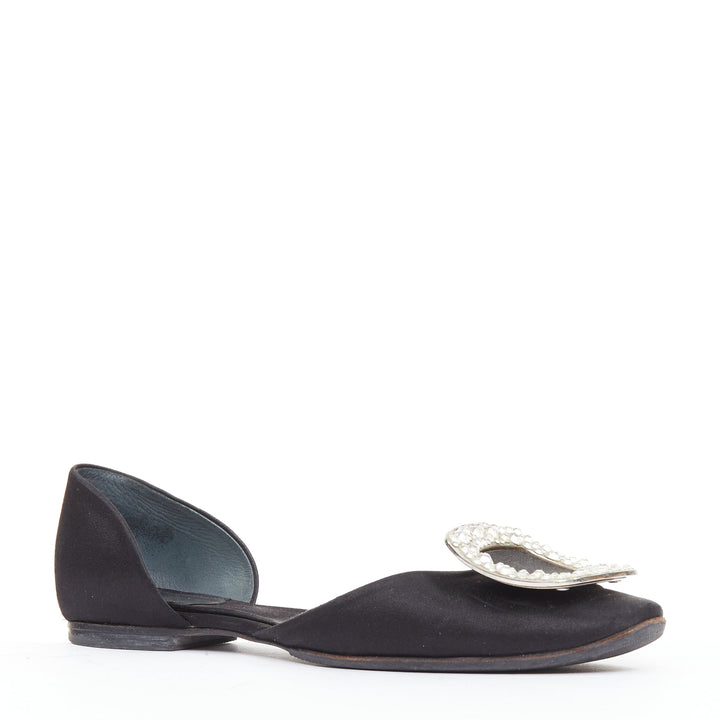 ROGER VIVIER Chips Strass black satin crystal buckle dorsay flats EU35