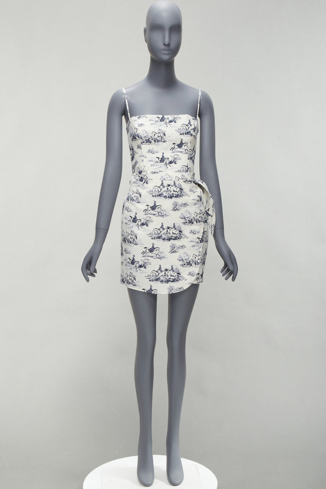 REFORMATION Tabatha blue white linen Toile de Jouy print dress US2 S