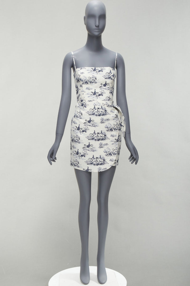 REFORMATION Tabatha blue white linen Toile de Jouy print dress US2 S