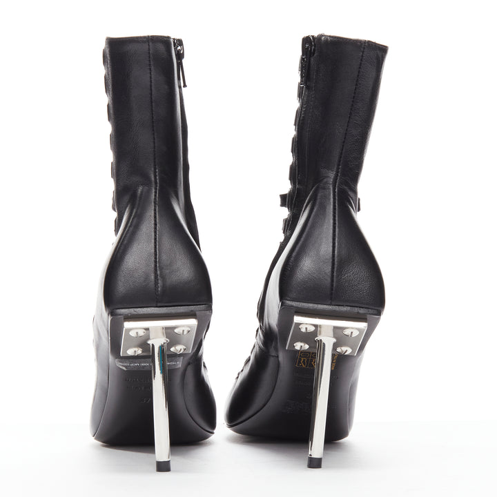 BALENCIAGA Demna Runway Corset 80 black leather silver metal lace up bootie EU36