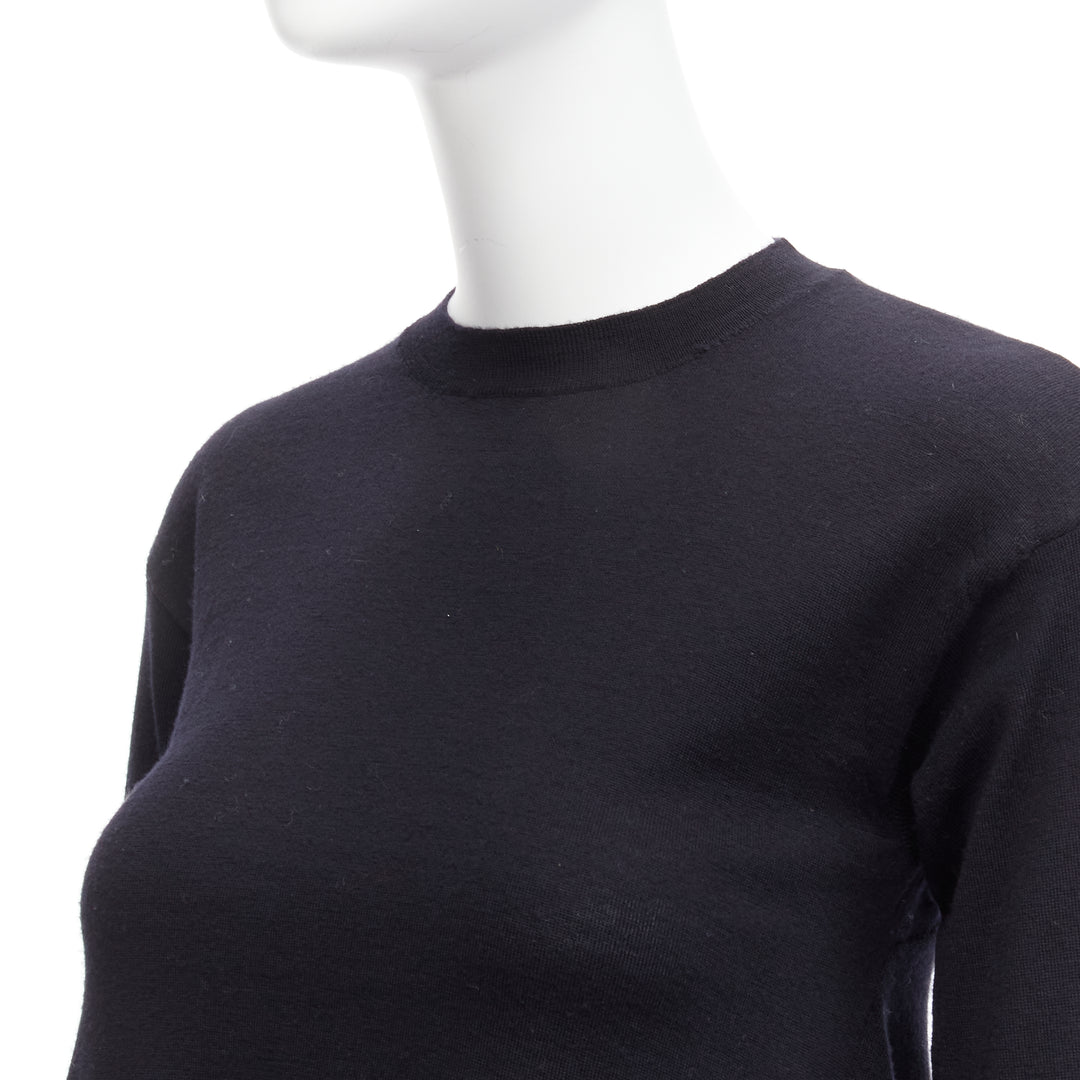 MARNI black 100% wool asymmetric high low hem crew neck sweater FR38 M