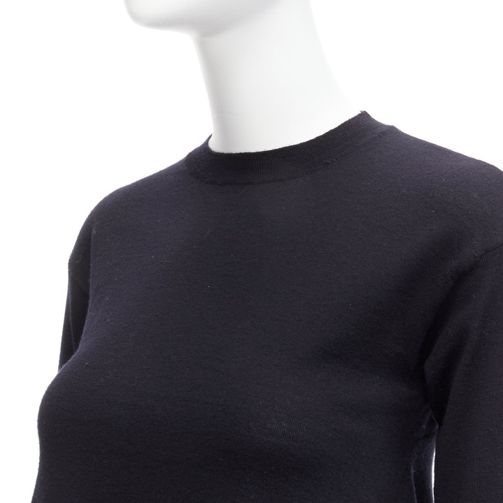 MARNI black 100% wool asymmetric high low hem crew neck sweater FR38 M