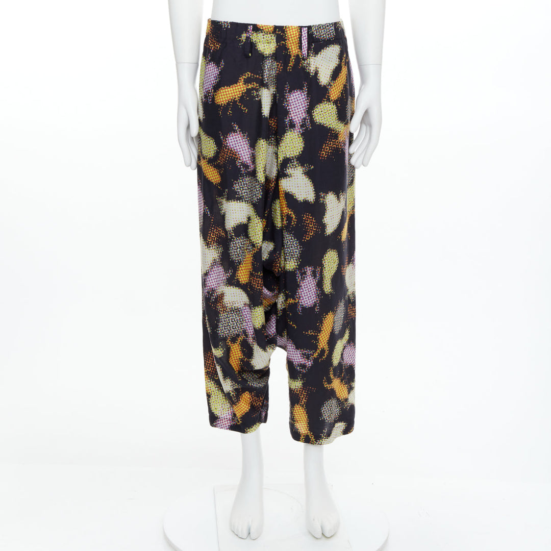 ISSEY MIYAKE MEN multicolour abstract print asymmetric harem pants
