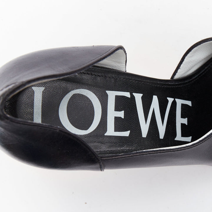 LOEWE gold curved heel black leather slip on heeled shoes EU39
