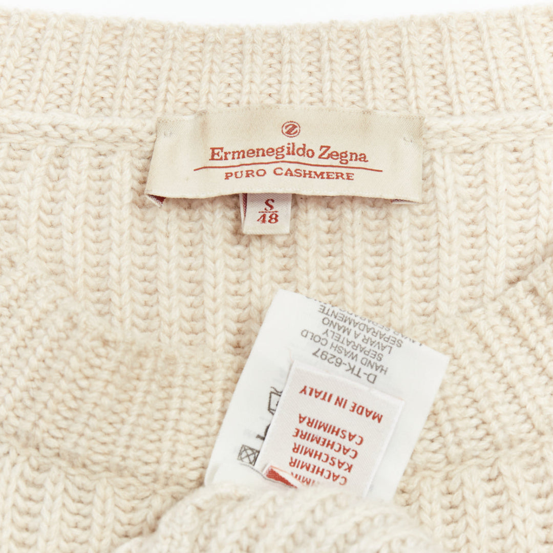 ERMENEGILDO ZEGNA Pure Casshmere beige panelled rib sweater EU48 M