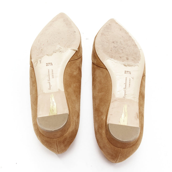 RUPERT SANDERSON Aga 10 sand suede square bukle flats EU37.5