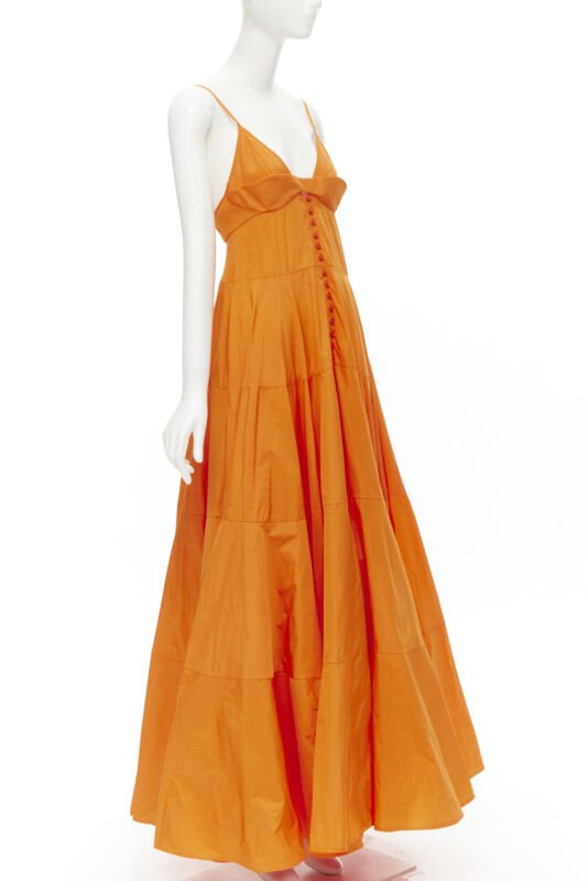 JACQUEMUS Runway orange long tafetta button front maxi dress gown IT34 XS