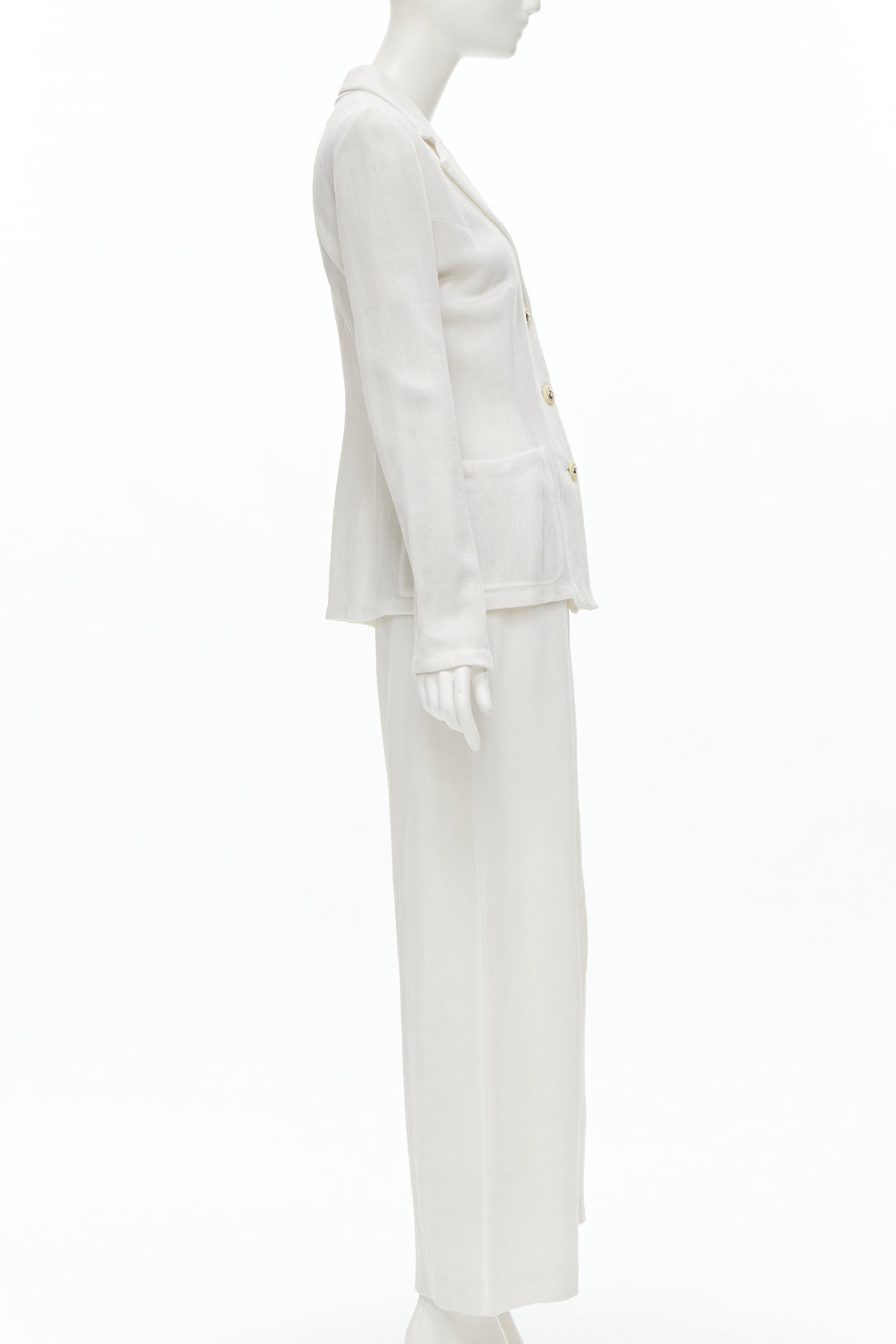 MARIOT CHANET white textured logo button fitted blazer wide leg pants IT42 M