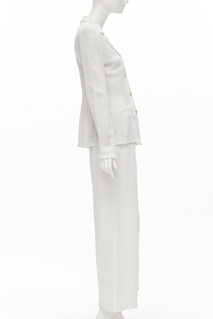 MARIOT CHANET white textured logo button fitted blazer wide leg pants IT42 M