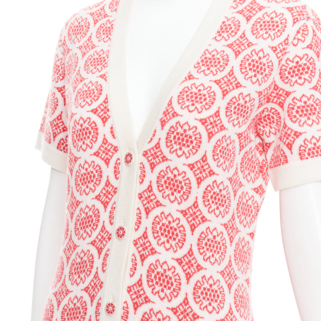 CHANEL 100% cashmere pink cream CC button pattern dress FR38 M