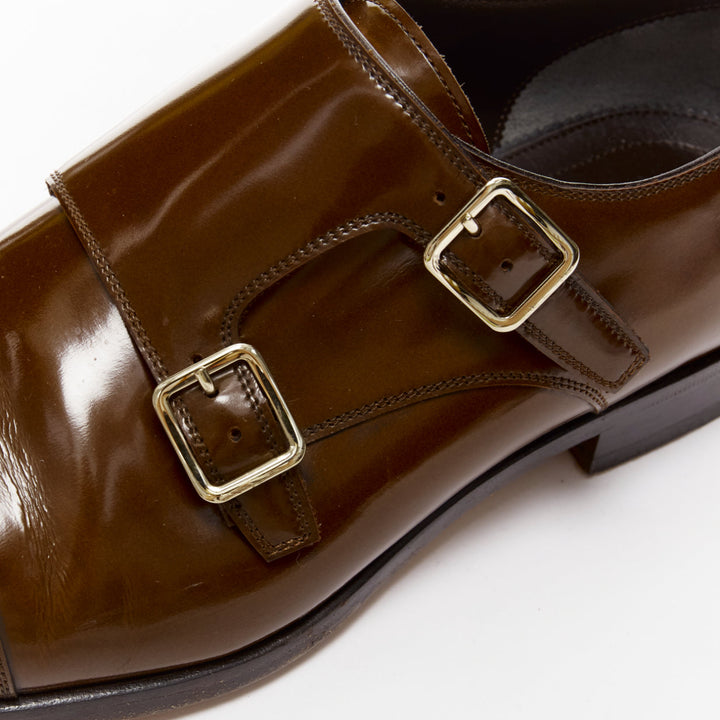 TOM FORD Spazzolato brown leather buckles monk strap loafers UK7 EU41