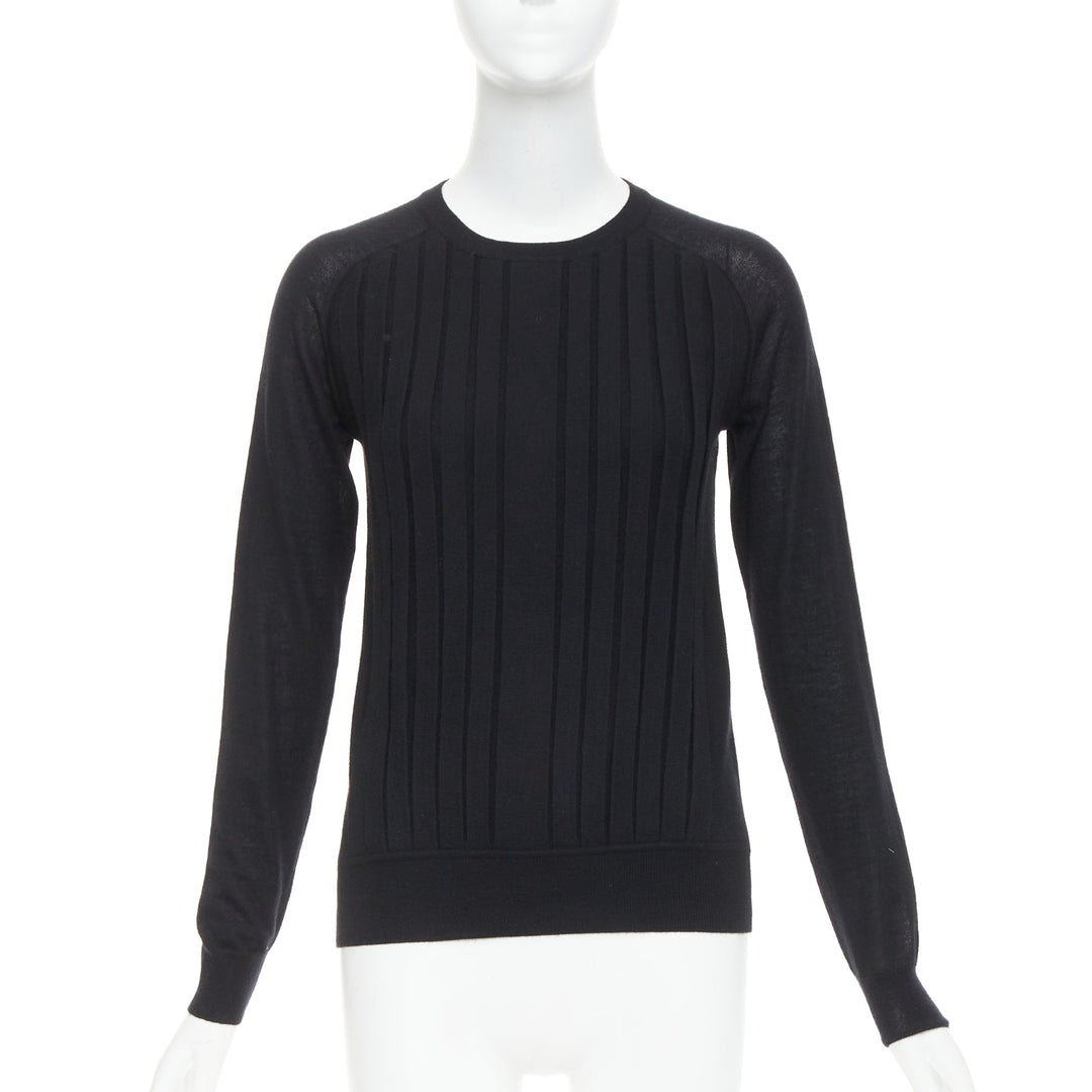 HERMES 100% cashmere black accordion pleated front raglan sweater FR34 XS