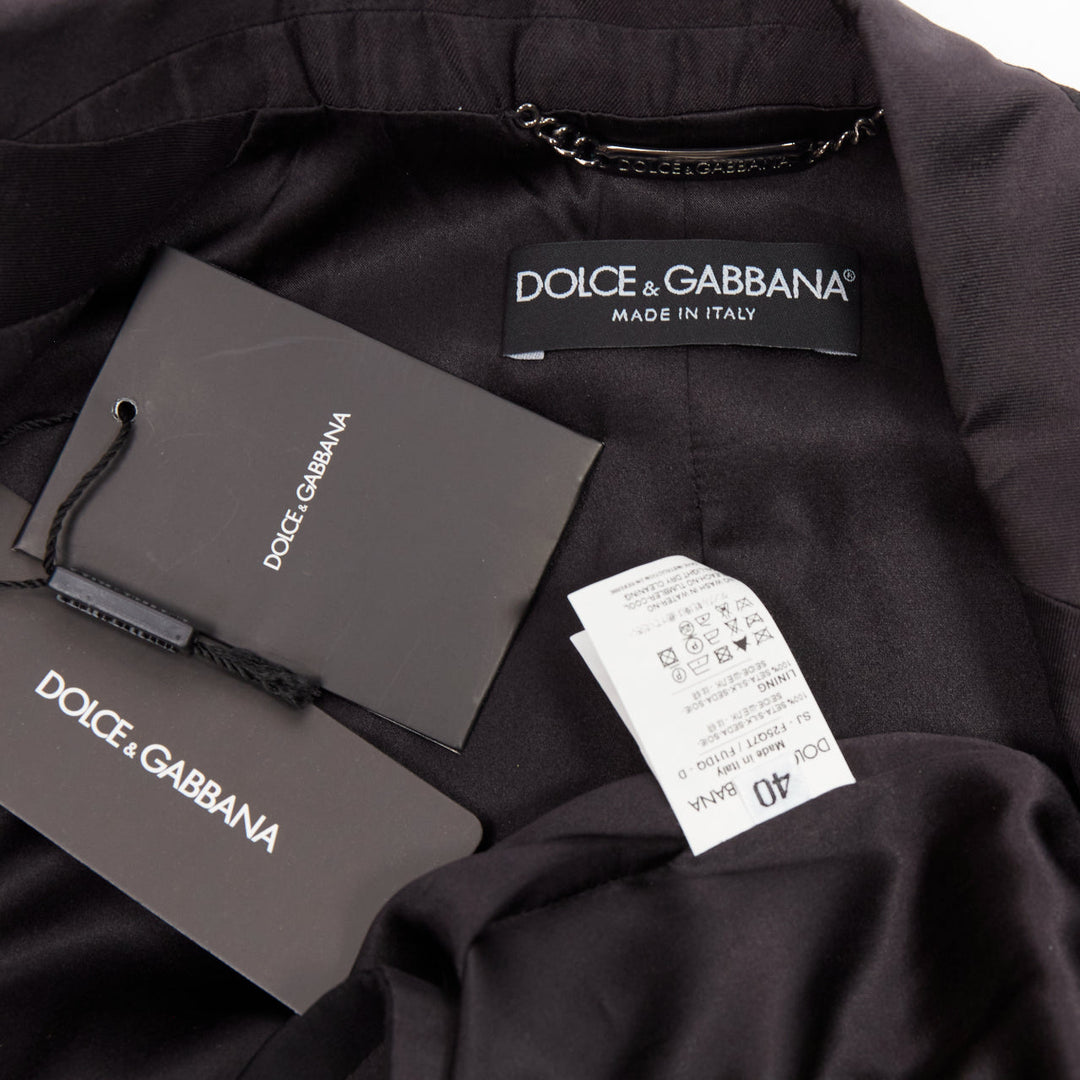 rare DOLCE GABBANA black silk puff princess sleeve piping tuxedo blazer IT36 XXS