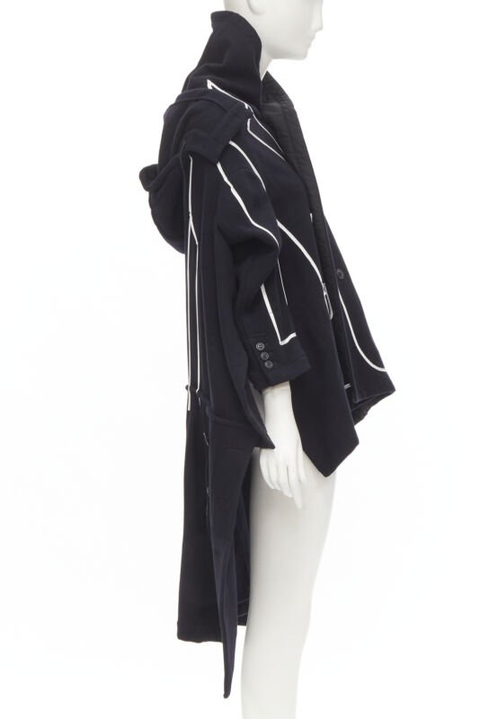 rare COMME DES GARCONS 2009 Runway black white tromp loeil piping trench coat XS