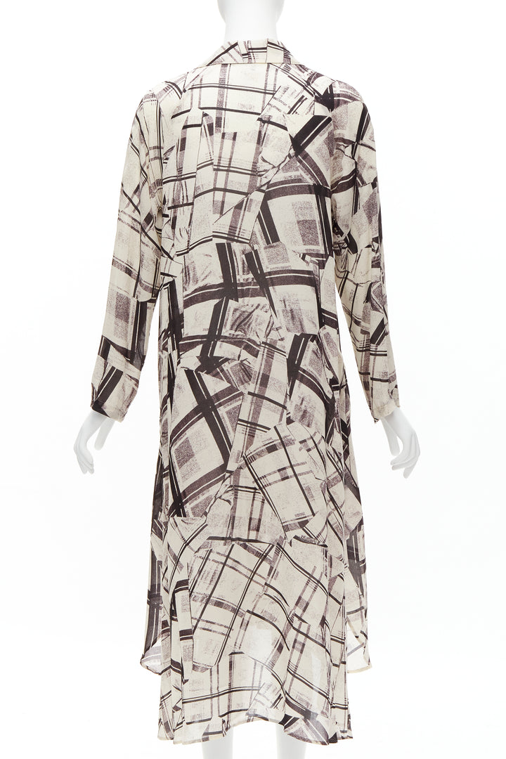YOHJI YAMAMOTO Y'S abstract checked patchwork printed draped shirt dress JP1 S
