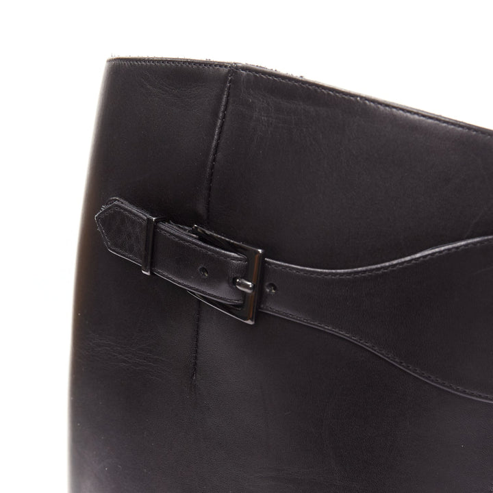 CHRISTIAN LOUBOUTIN black leather zip front concealed wedge riding boot EU37