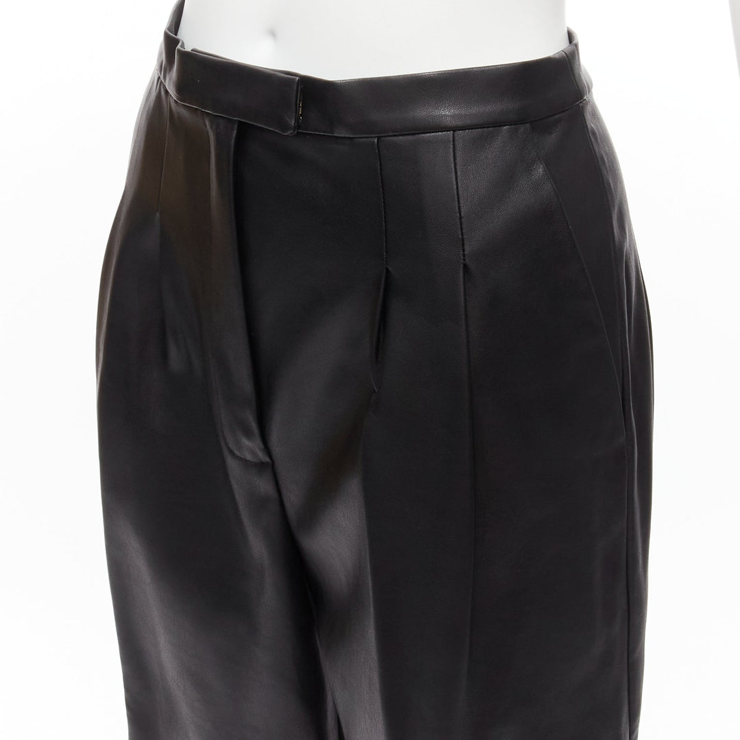 HEIDI MERRICK black leather pleated front high waist cropped culotte pants US2 S