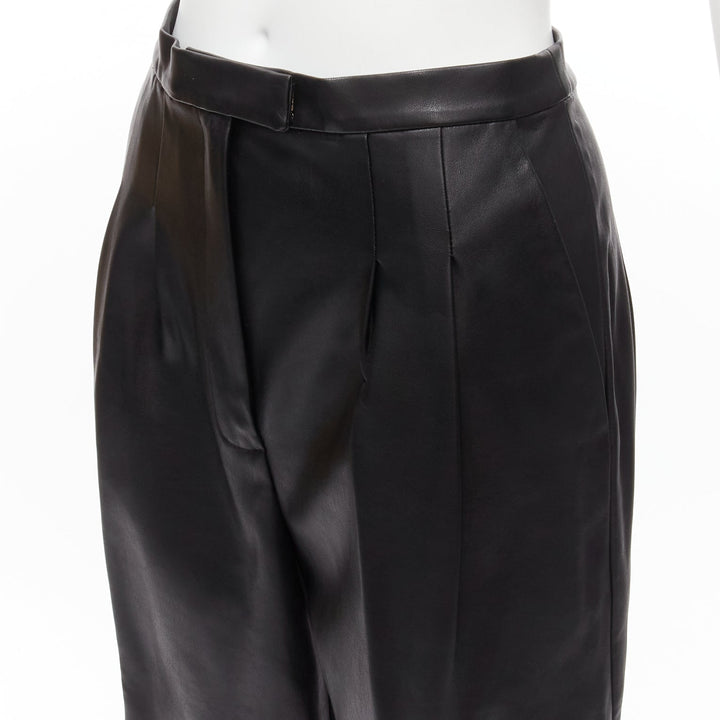 HEIDI MERRICK black leather pleated front high waist cropped culotte pants US2 S