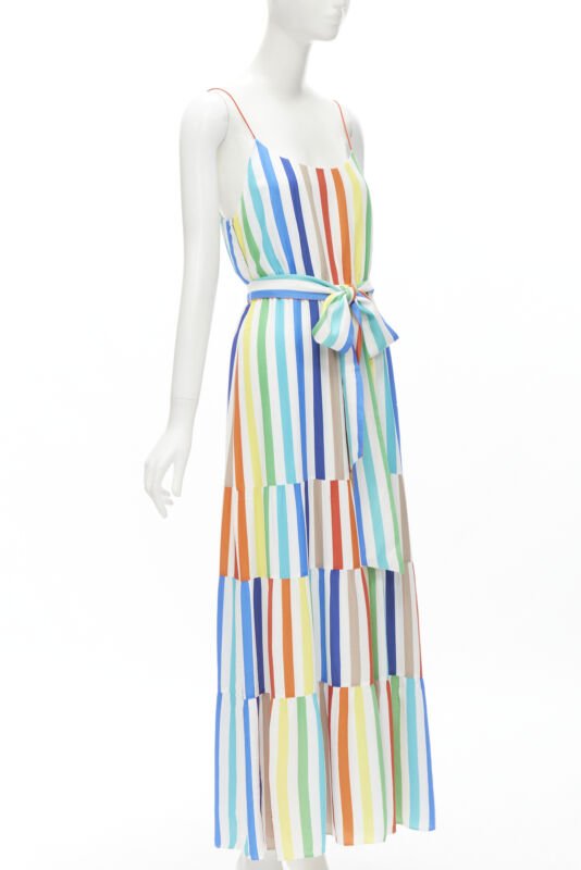 ALICE OLIVIA rainbow striped belted midi dress US4