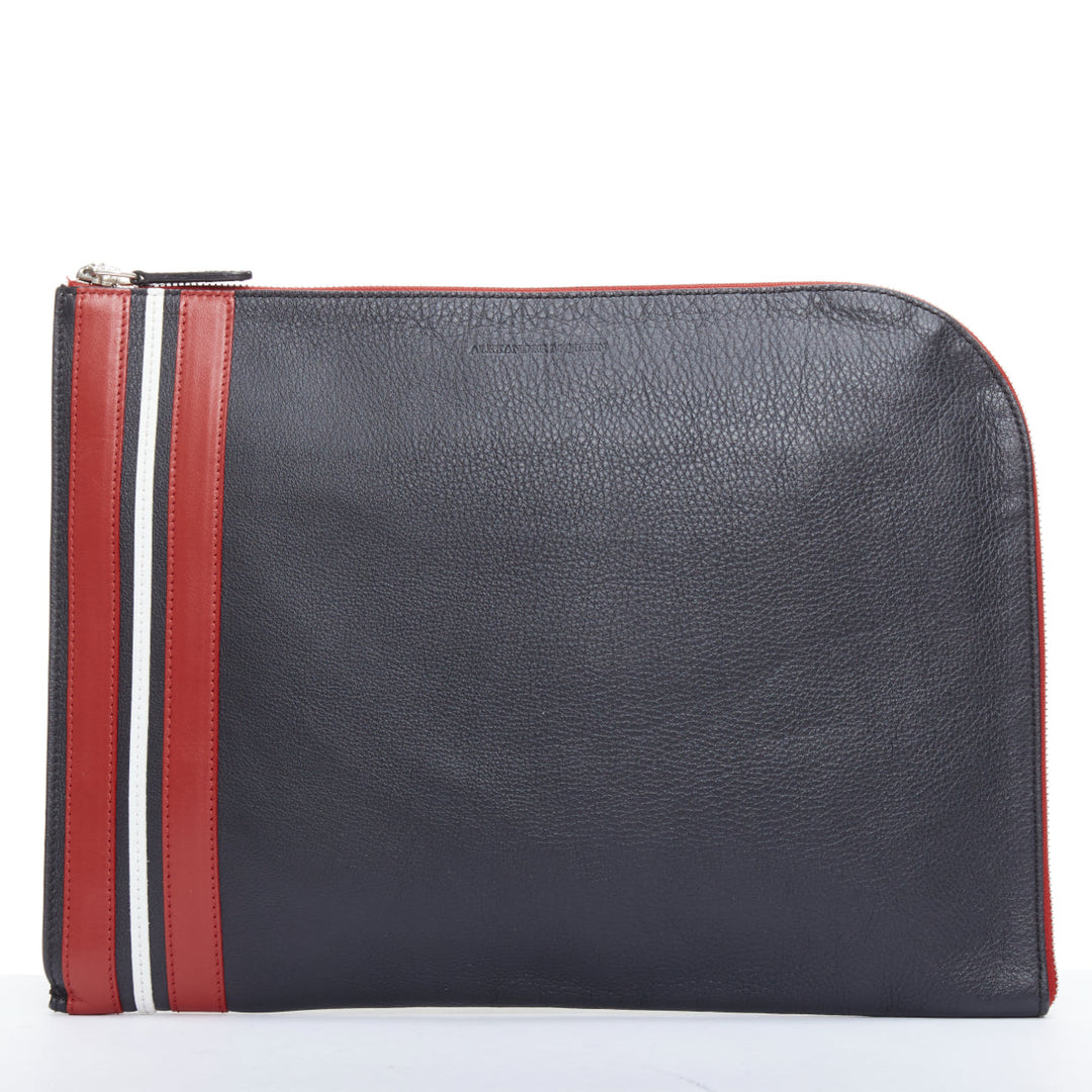 ALEXANDER MCQUEEN black red stripes leather portfolio clutch bag