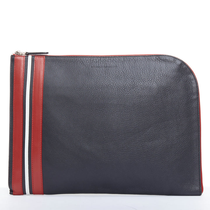 ALEXANDER MCQUEEN black red stripes leather portfolio clutch bag