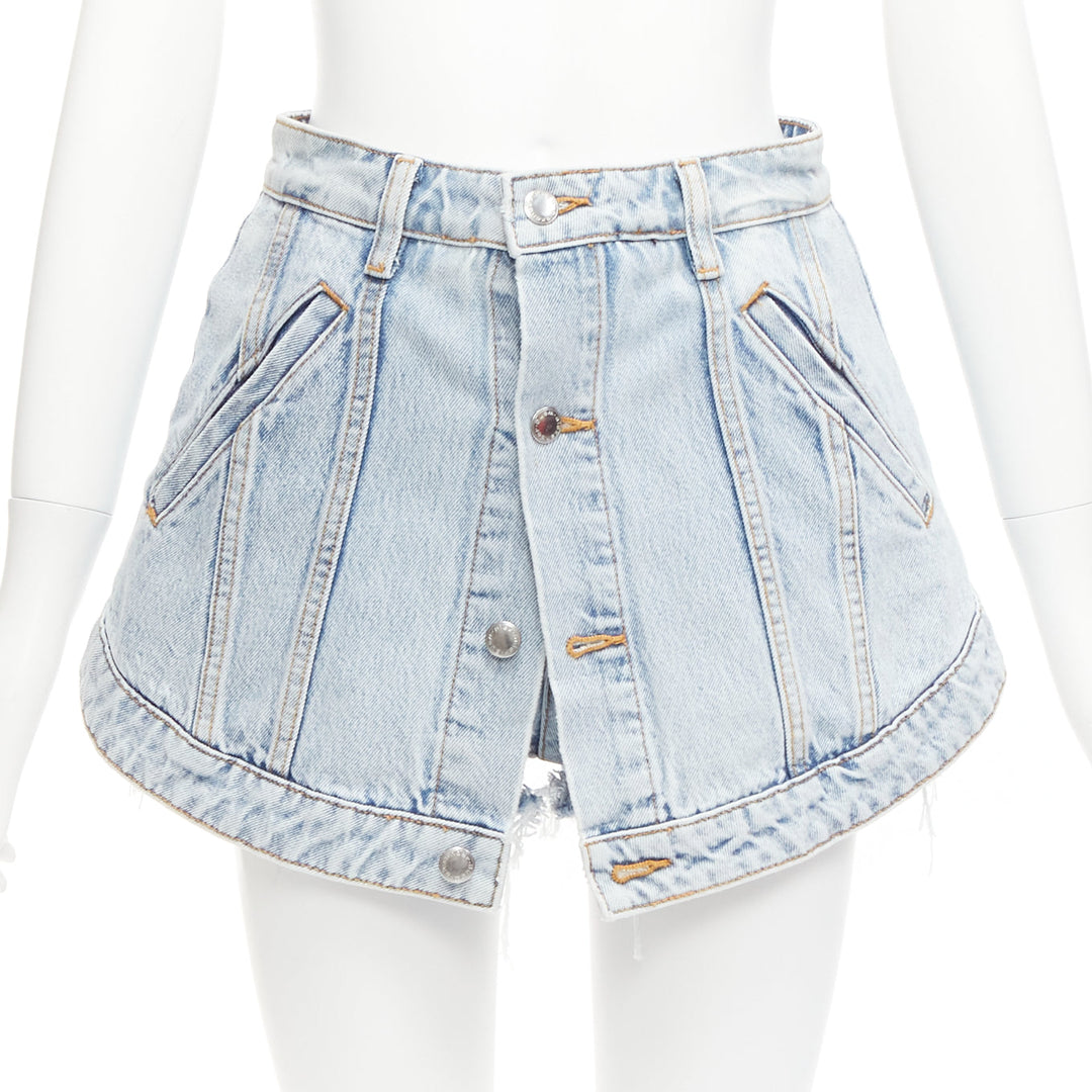 ALEXANDER WANG black washed cotton layered skort high waist cutaway shorts 26"