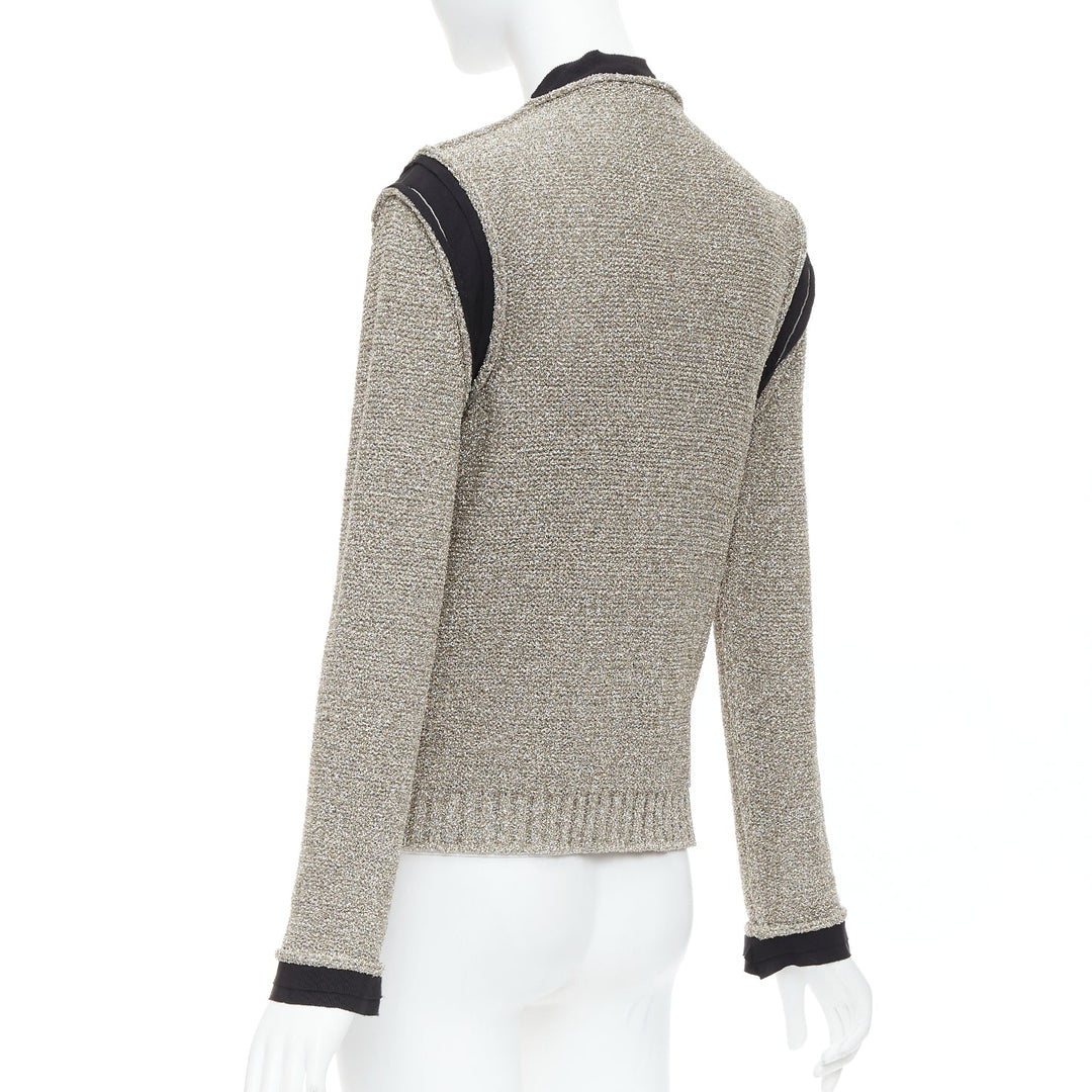 LANVIN 2014 metallic gold black trim long sleeve cardigan S