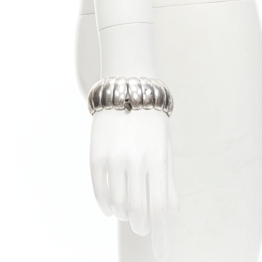PHILLIPE AUDIBERT antique silver logo plate cuff elastic bracelet
