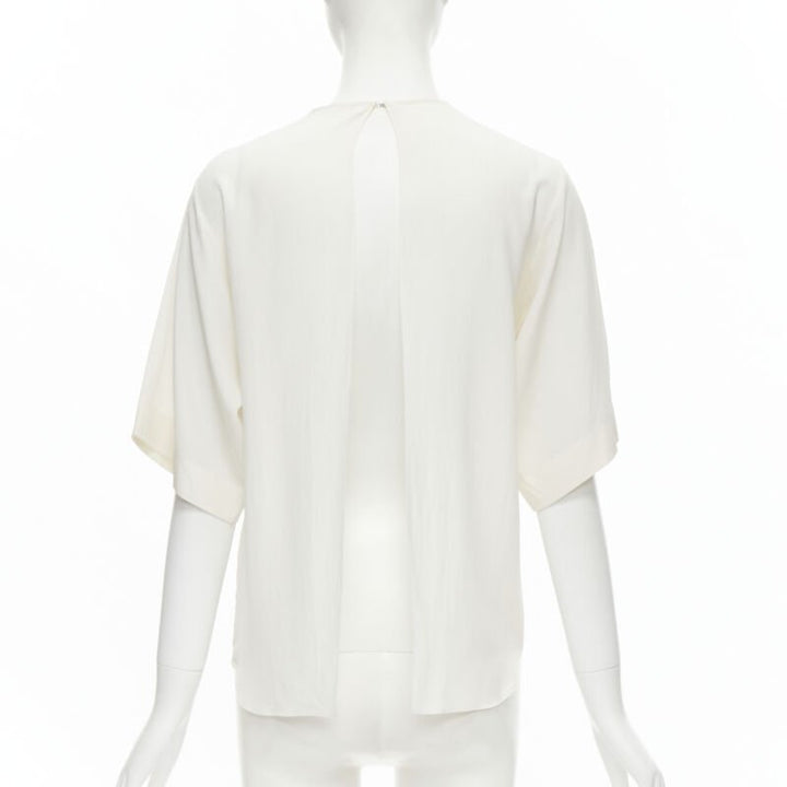 CHLOE 100% silk milk white split open back short sleeve top FR34 XS