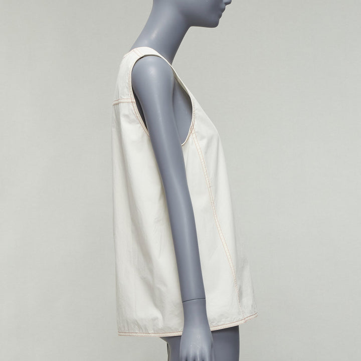 MARNI cream 100% cotton red overstitch boxy scoop neck utility vest IT42 M