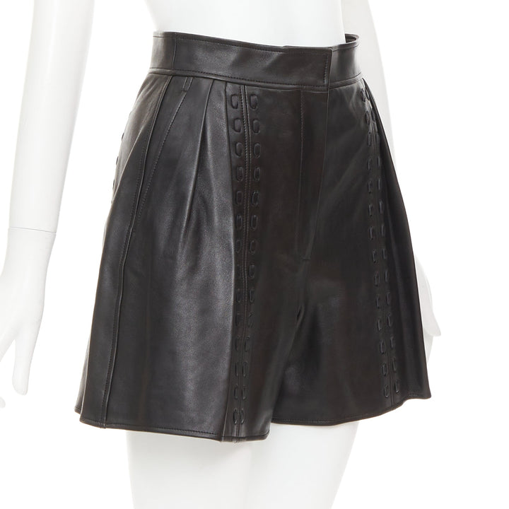 ALEXANDER MCQUEEN Sarah Burton 2021 black leather overstitch mini shorts IT38 XS